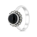 Sterling Silver 925 Ring Embedded With Natural Black Agate And Marcasite Stones