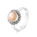 Sterling Silver 925 Ring Embedded With Natural Pink Shell And Marcasite Stones