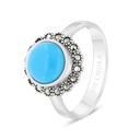 Sterling Silver 925 Ring Embedded With Natural Processed Turquoise And Marcasite Stones