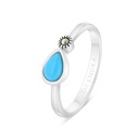 Sterling Silver 925 Ring Embedded With Natural Processed Turquoise And Marcasite Stones