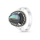 Sterling Silver 925 Ring Embedded With Natural Blue Shell And Marcasite Stones