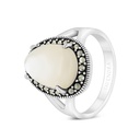 Sterling Silver 925 Ring Embedded With Natural White Shell And Marcasite Stones