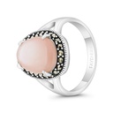 Sterling Silver 925 Ring Embedded With Natural Pink Shell And Marcasite Stones