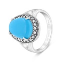 Sterling Silver 925 Ring Embedded With Natural Processed Turquoise And Marcasite Stones