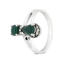 Sterling Silver 925 Ring Embedded With Natural Green Agate And Marcasite Stones