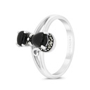 Sterling Silver 925 Ring Embedded With Natural Black Agate And Marcasite Stones