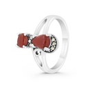 Sterling Silver 925 Ring Embedded With Natural Aqiq And Marcasite Stones