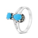 Sterling Silver 925 Ring Embedded With Natural Processed Turquoise And Marcasite Stones