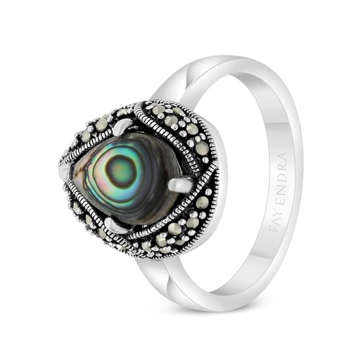 Sterling Silver 925 Ring Embedded With Natural Blue Shell And Marcasite Stones
