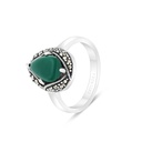 Sterling Silver 925 Ring Embedded With Natural Green Agate And Marcasite Stones