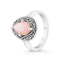 Sterling Silver 925 Ring Embedded With Natural Pink Shell And Marcasite Stones