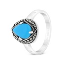 Sterling Silver 925 Ring Embedded With Natural Processed Turquoise And Marcasite Stones