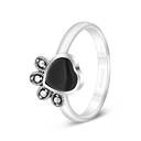 Sterling Silver 925 Ring Embedded With Natural Black Agate And Marcasite Stones