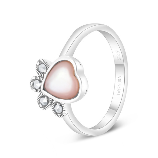 Sterling Silver 925 Ring Embedded With Natural Pink Shell And Marcasite Stones