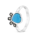 Sterling Silver 925 Ring Embedded With Natural Processed Turquoise And Marcasite Stones