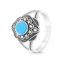 Sterling Silver 925 Ring Embedded With Natural Processed Turquoise And Marcasite Stones