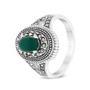 Sterling Silver 925 Ring Embedded With Natural Green Agate And Marcasite Stones