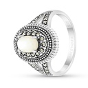 Sterling Silver 925 Ring Embedded With Natural White Shell And Marcasite Stones