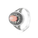 Sterling Silver 925 Ring Embedded With Natural Pink Shell And Marcasite Stones