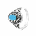 Sterling Silver 925 Ring Embedded With Natural Processed Turquoise And Marcasite Stones