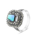 Sterling Silver 925 Ring Embedded With Natural Blue Shell And Marcasite Stones