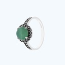 Sterling Silver 925 Ring Embedded With Natural Green Agate And Marcasite Stones