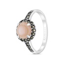 Sterling Silver 925 Ring Embedded With Natural Pink Shell And Marcasite Stones