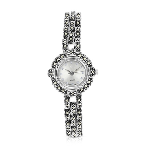 [WAT04MAR00000A151] Sterling Silver 925 Watch Embedded With Marcasite Stones