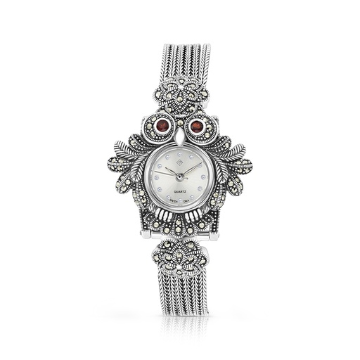 [WAT04MAR00000A207] Sterling Silver 925 Watch Embedded With Marcasite Stones