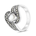 Sterling Silver 925 Ring Embedded With Natural White Shell And Marcasite Stones