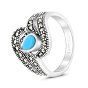 Sterling Silver 925 Ring Embedded With Natural Processed Turquoise And Marcasite Stones