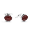 Sterling Silver 925 Cufflink Rhodium And Black Plated Embedded With Red Agate