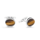 Sterling Silver 925 Cufflink Rhodium And Black Plated Embedded With Yellow Tiger Eye