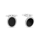 Sterling Silver 925 Cufflink Rhodium And Black Plated Embedded With Black Agate