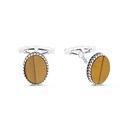 Sterling Silver 925 Cufflink Rhodium And Black Plated Embedded With Yellow Tiger Eye