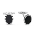 Sterling Silver 925 Cufflink Rhodium And Black Plated Embedded With Black Agate