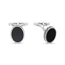 Sterling Silver 925 Cufflink Rhodium And Black Plated Embedded With Black Agate