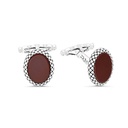 Sterling Silver 925 Cufflink Rhodium And Black Plated Embedded With Red Agate