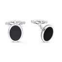 Sterling Silver 925 Cufflink Rhodium And Black Plated Embedded With Black Agate