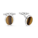 Sterling Silver 925 Cufflink Rhodium And Black Plated Embedded With Yellow Tiger Eye