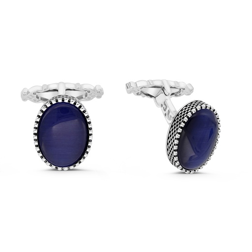 [CFL30TGU00000A199] Sterling Silver 925 Cufflink Rhodium And Black Plated Embedded With Blue Tiger Eye