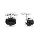 Sterling Silver 925 Cufflink Rhodium And Black Plated Embedded With Black Agate