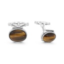 Sterling Silver 925 Cufflink Rhodium And Black Plated Embedded With Yellow Tiger Eye