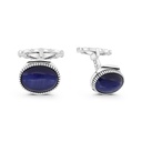 Sterling Silver 925 Cufflink Rhodium And Black Plated Embedded With Blue Tiger Eye