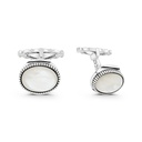 Sterling Silver 925 Cufflink Rhodium And Black Plated Embedded With White Shell 