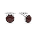 Sterling Silver 925 Cufflink Rhodium And Black Plated Embedded With Red Agate