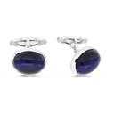 Sterling Silver 925 Cufflink Rhodium And Black Plated Embedded With Blue Tiger Eye