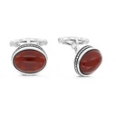 Sterling Silver 925 Cufflink Rhodium And Black Plated Embedded With Red Agate