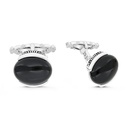 Sterling Silver 925 Cufflink Rhodium And Black Plated Embedded With Black Agate