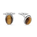 Sterling Silver 925 Cufflink Rhodium And Black Plated Embedded With Yellow Tiger Eye